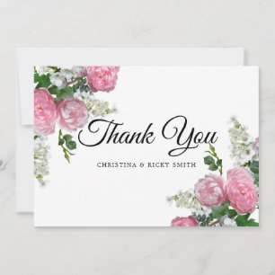 Tack, elegant Rosa ros Bouquet Flowers Bröllop Tack Kort