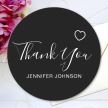 Tack Elegant Script Text Namn Hjärta Svart