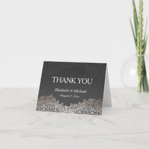 Tack - Elegant silverdamask mörkt linne Kort