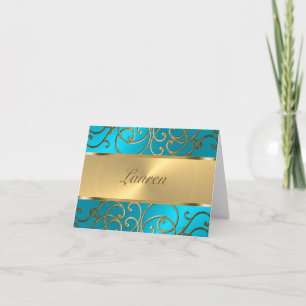 Tack Elegant Turcos Blue Guld Filigree Anteckningskort