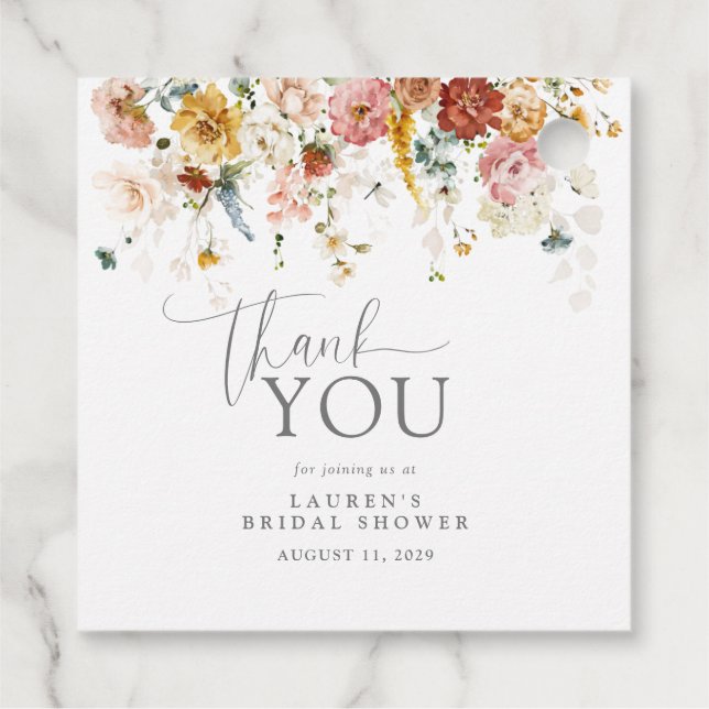 Tack Elegant Vattenfärgsblommor, Möhippa Gåvor Etiketter (Baksida)