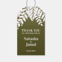 Tack! Elegant White Löv, Oliv grönt Presentetikett