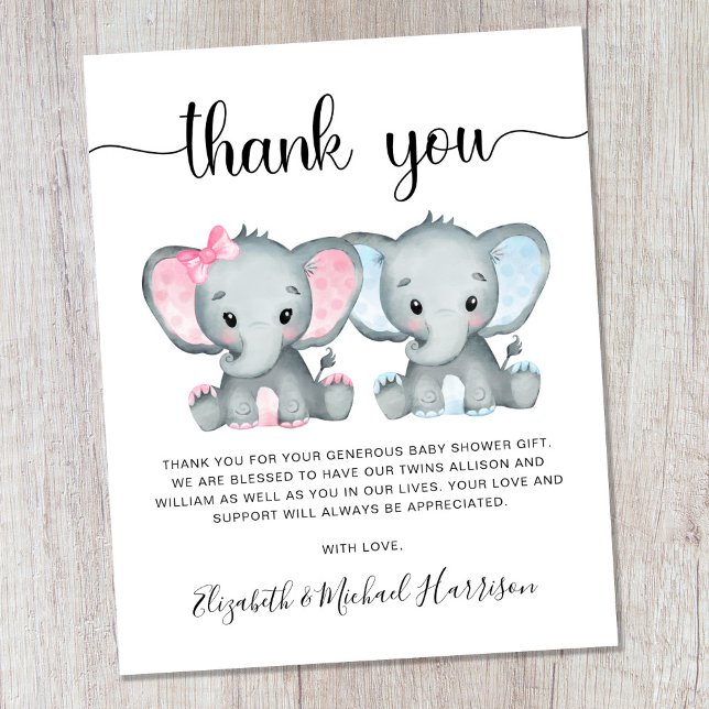Tack Elephant Twin Boy Baby Shower (Skapare uppladdad)