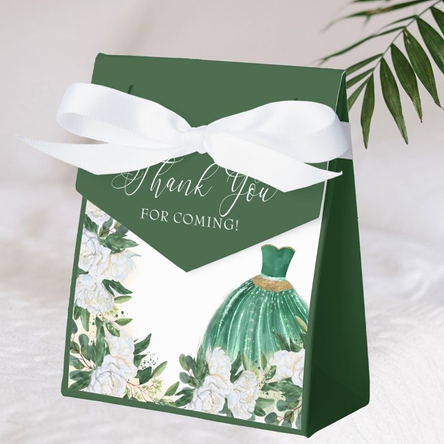 Tack Emerald Grönt White Peony Princess Dress Presentaskar (Favor boxes with elegant princess dress from my Emerald Greenery and White Peony Collection)