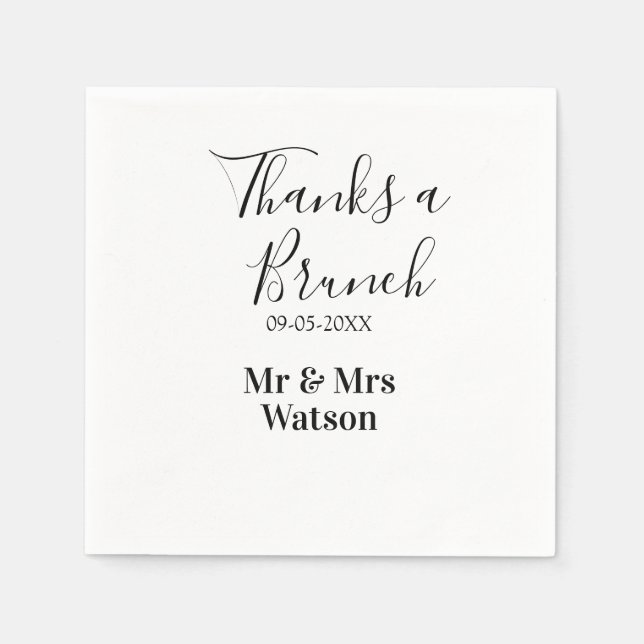 Tack en brunch efter bröllop namn datum enkel  pappersservett (Framsidan)