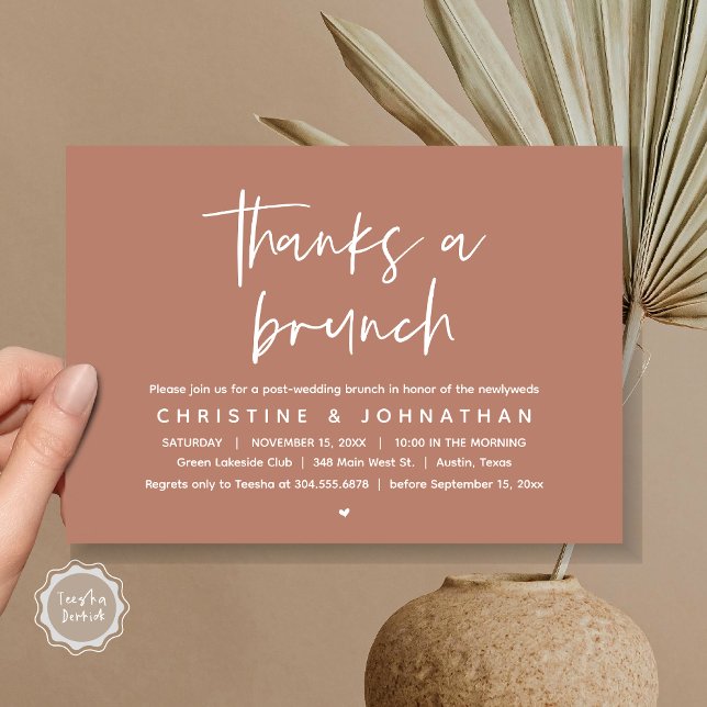 Tack en Brunch, Modern Post Bröllop Firande Inbjudningar (Thanks a brunch, The Morning After, post wedding celebration invitation card, PDF, Terracotta Brown)