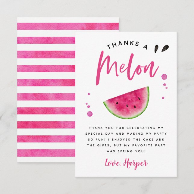 Tack En Melon Rosa Vattenmelon Födelsedag Kort (Fram/baksida)