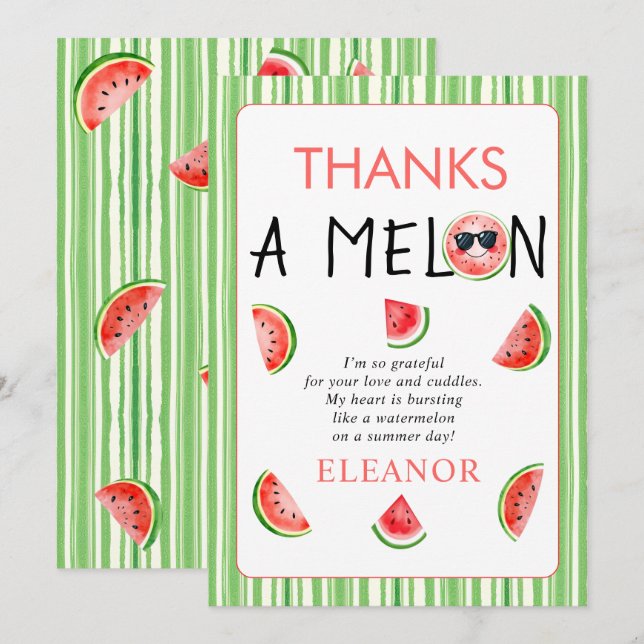 Tack en melon vattenfärg vattenmelon 1-årsdag kort (Fram/baksida)