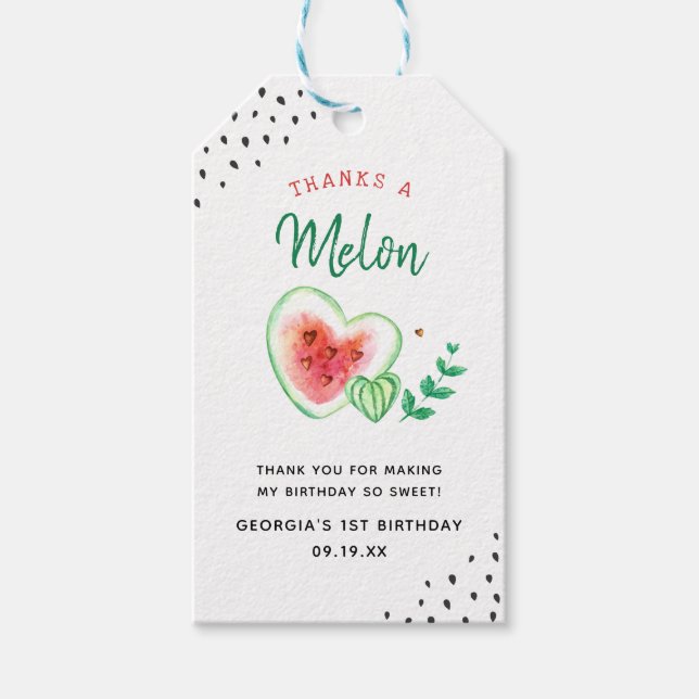 Tack En Melon | Vattenmelon Födelsedags Tacksamhet Presentetikett (Framsidan)