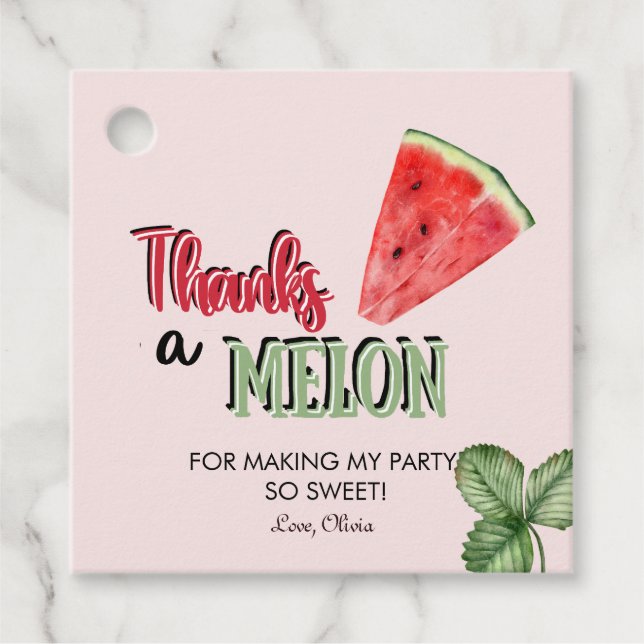 Tack en Melon | Vattenmelon | Födelsedagspresent Gåvor Etiketter (Framsida)