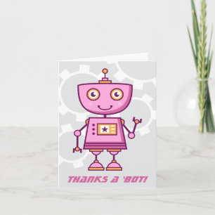 Tack en robot moderna rosa robotflickor födelsedag kort