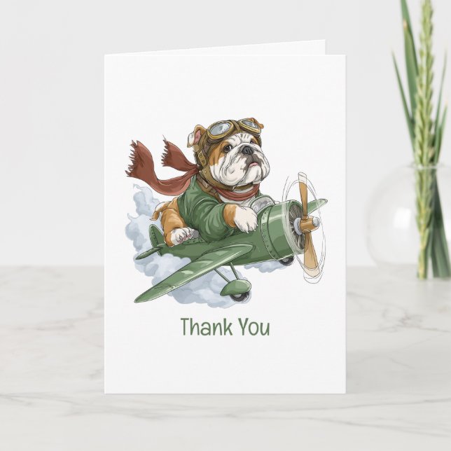 Tack English Bulldog Pilot Airplane Kort (Framsida)