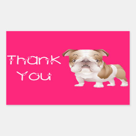 Tack English Bulldog Puppy Hund Rosa Stickers Rektangulärt Klistermärke