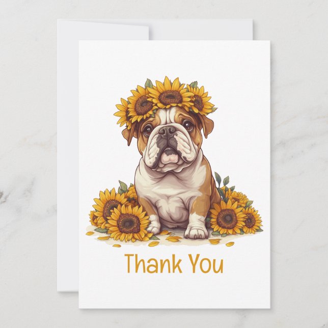 Tack English Bulldog Sunblomma Krona Kort (Framsida)