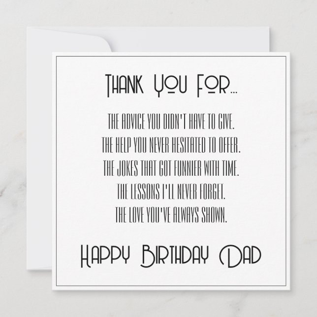 Tack... Enkel Skript Glad Födelsedag Pappa Kort (Framsida)