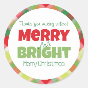 Tack-etikett för Merry & Bright Teacher Runt Klistermärke