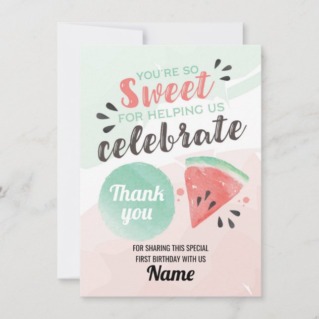 Tack ett i en Melon First Birthday Card Sweet Inbjudningar (Framsida)