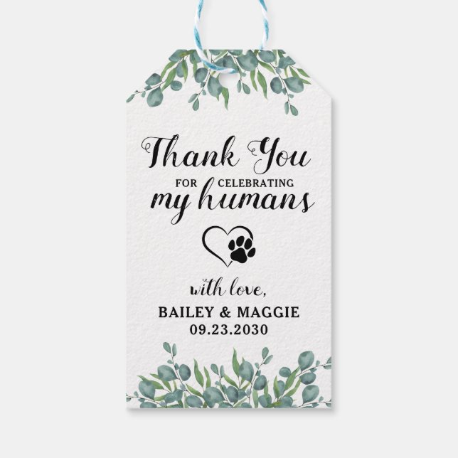Tack Eucalyptus Pet Hund Treat Wedding Favor Presentetikett (Baksidan)