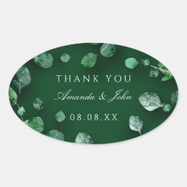 Tack Eucalyptus Woodland Rustic Wedding Favor Ovalt Klistermärke
