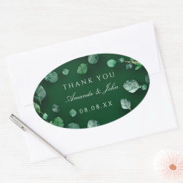 Tack Eucalyptus Woodland Rustic Wedding Favor Ovalt Klistermärke
