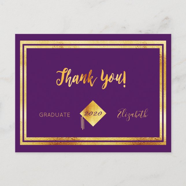 Tack examensfirande lila guld vykort (Framsida)