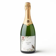 tack fågel och blomma champagneflasketikett