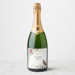 tack fågel och blomma champagneflasketikett