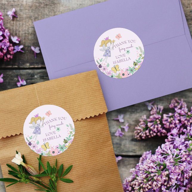 Tack Fairy Blomsterträdgård Lilac Runt Klistermärke (Fairy Garden stickers)