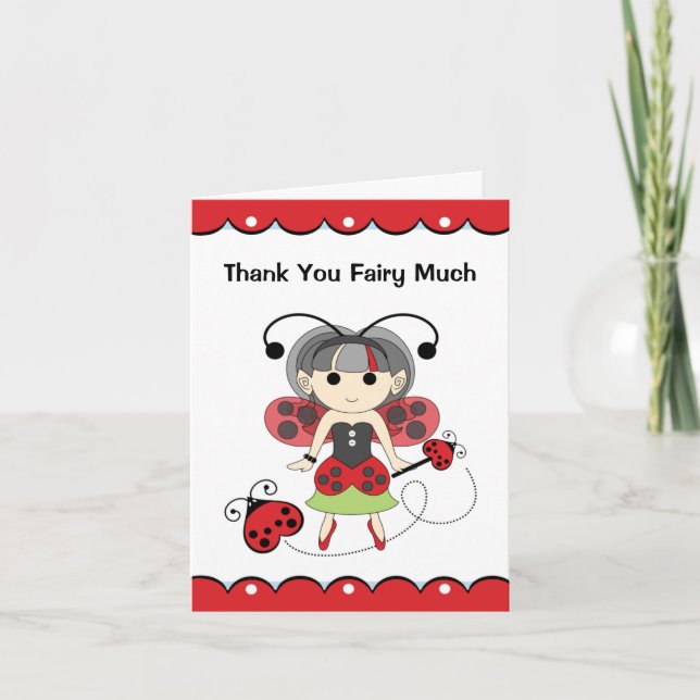Tack Fairy Mycket Cute Red Ladybug Fairy Card Kort (Framsida)