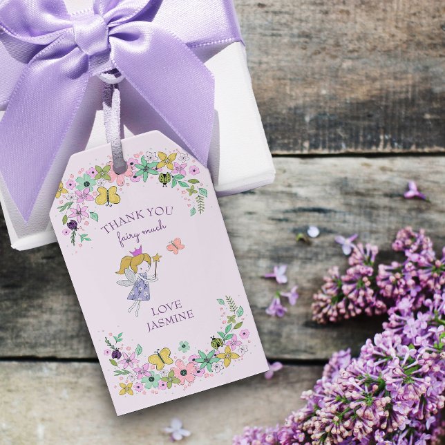 Tack Fairy Mycket Secret Blomsterträdgård Lilac Presentetikett (Fairy Garden Gift Tag to say Thank You Fairy Much)
