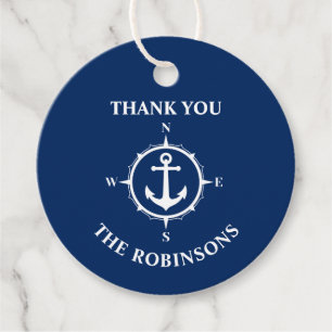 Tack Family Namn Compass Anchor Navy Blue Gåvor Etiketter