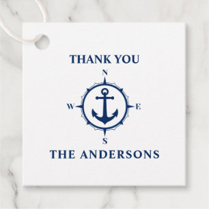 Tack Family Namn Compass Anchor White & Blue Gåvor Etiketter