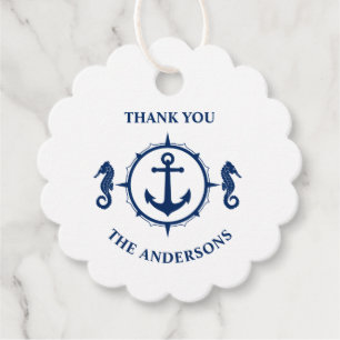 Tack Family Namn Seahorse Anchor Navy Blue Gåvor Etiketter