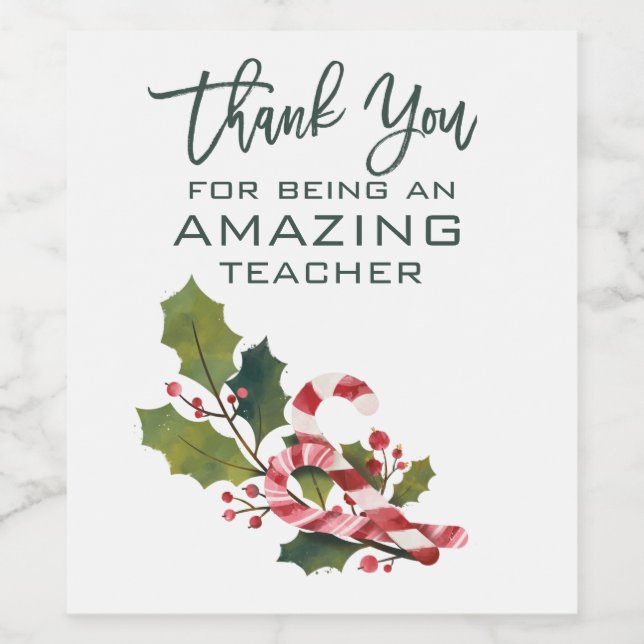 Tack Fantastisk Lärare för jul Vinflaska Etikett (Singel etikett)