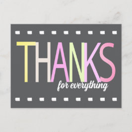 Tack Färgglad Text i Pastellfärger på Grå Minimali Vykort