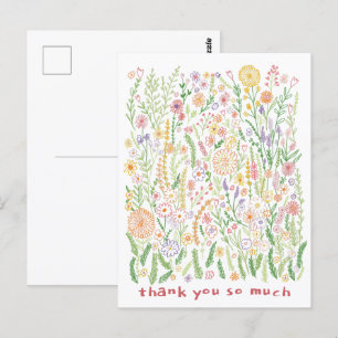 Tack Färgglada Blommor Fält Äng Blommig Vykort