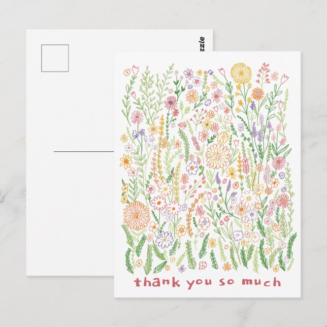 Tack Färgglada Blommor Fält Äng Blommig  Vykort (Fram/baksida)