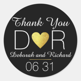 Tack, faux guld hjärta.. bröllopet gynnar svart. runt klistermärke