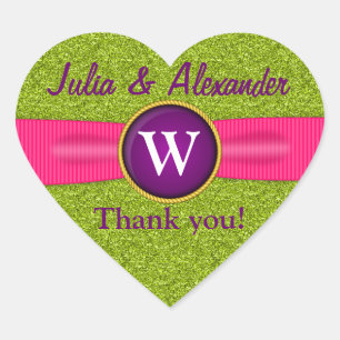 Tack Faux Ribbon Jewel Grönt Glitter Heart Hjärtformat Klistermärke