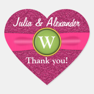 Tack Faux Ribbon Jewel Rosa Glitter Heart Hjärtformat Klistermärke