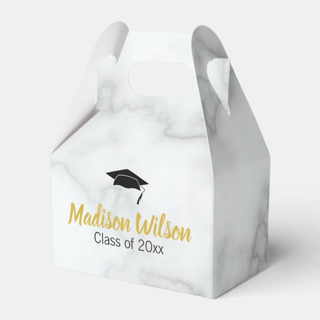 Tack Faux White Marble Grad Namn Studenten Presentaskar (Baksidan Sidan)