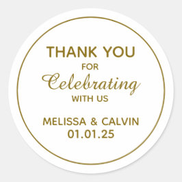 Tack, fira med oss, bröllopsgåvor runt klistermärke