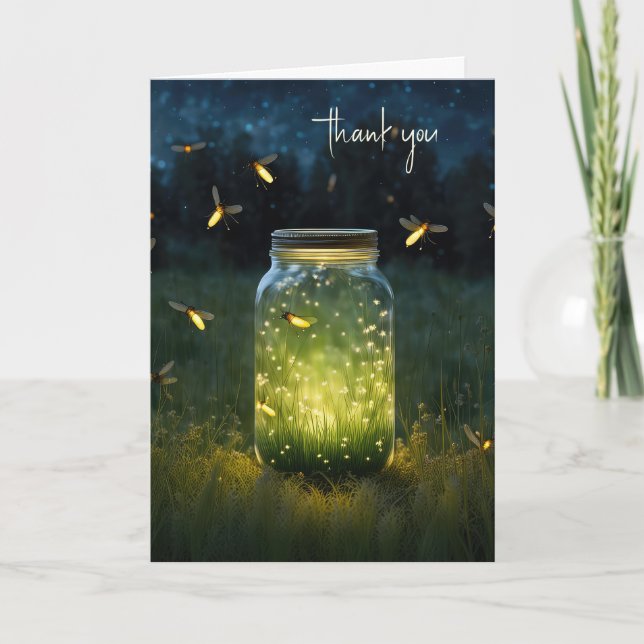 Tack Fireflies in Glass Burk Kort (Framsida)
