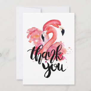 Tack Flamingos vattenfärgsplattkort Kort