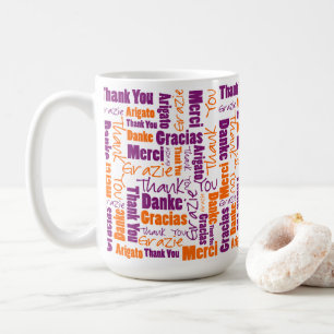 Tack flerspråkig typografi Lila Orange Kaffemugg