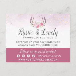 Tack Floral Antlers Rosa & Guld Marmor Vykort