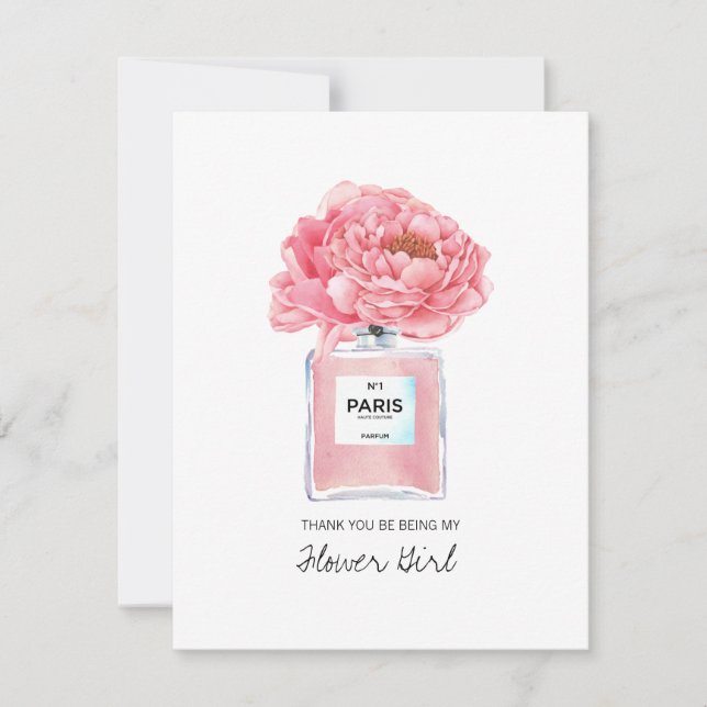 Tack Flower Girl Rosa Peonies & Parfym Card (Framsida)