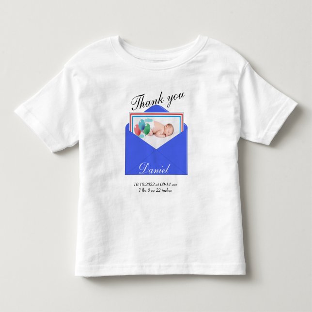 Tack födelseannonseringsfoto t shirt (Framsida)