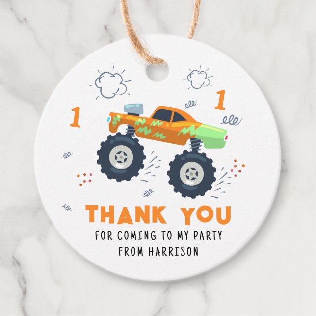Tack födelsedag Modern monster Car Lastbilar Namn Gåvor Etiketter (Framsida)