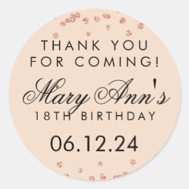 Tack födelsedag Ro Guld Glitter Runt Klistermärke